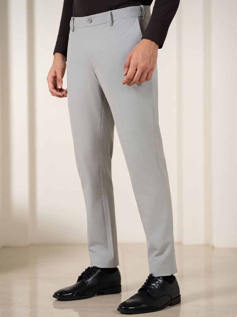 Husky Grey Houndstooth Slim Fit Stretch Formal Pants