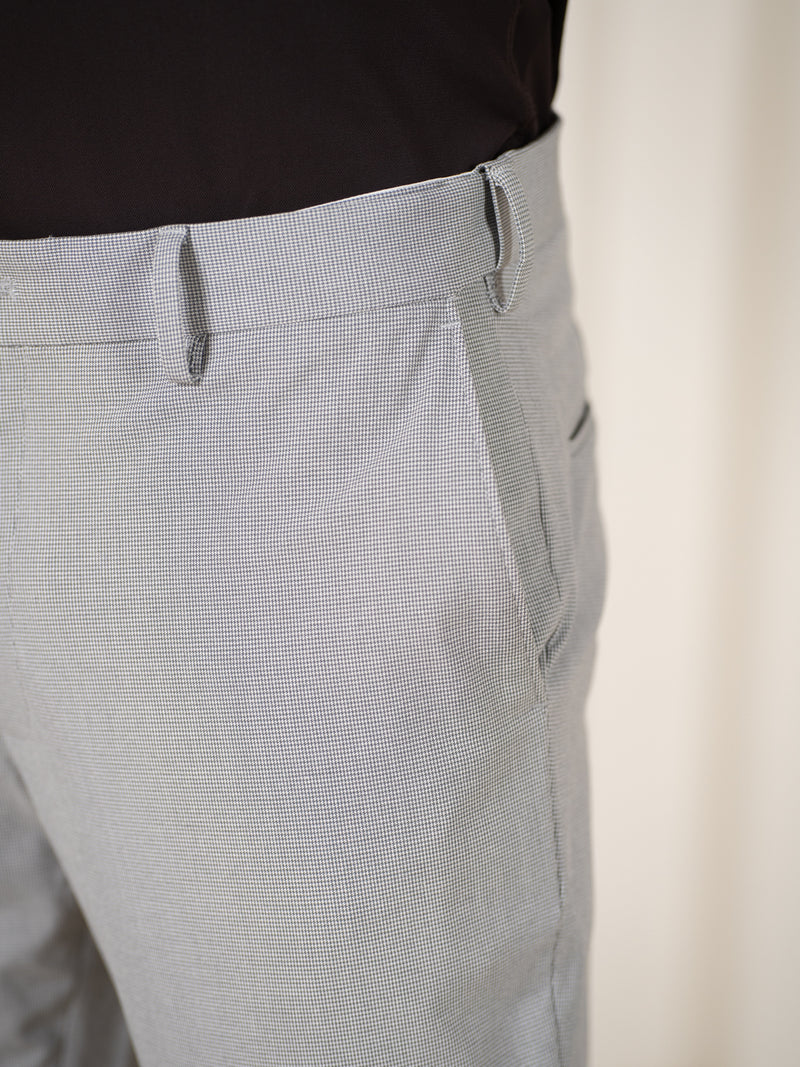 Husky Grey Houndstooth Slim Fit Stretch Formal Pants