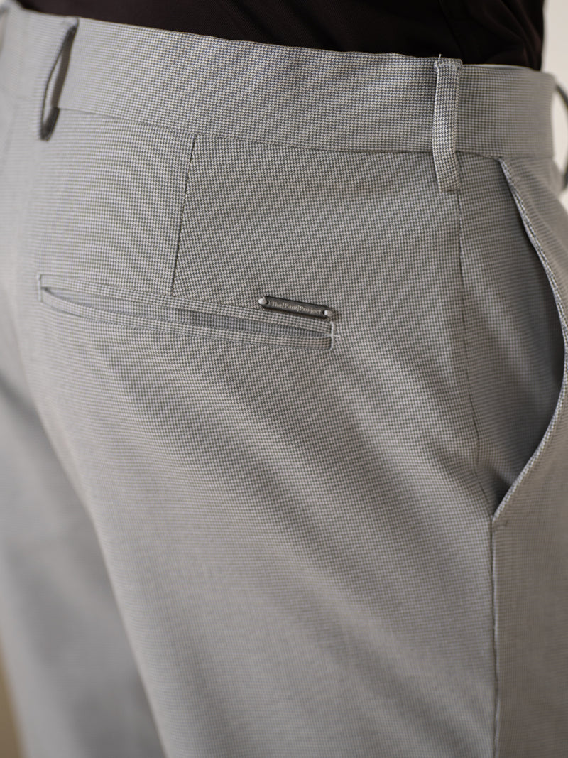 Husky Grey Houndstooth Slim Fit Stretch Formal Pants
