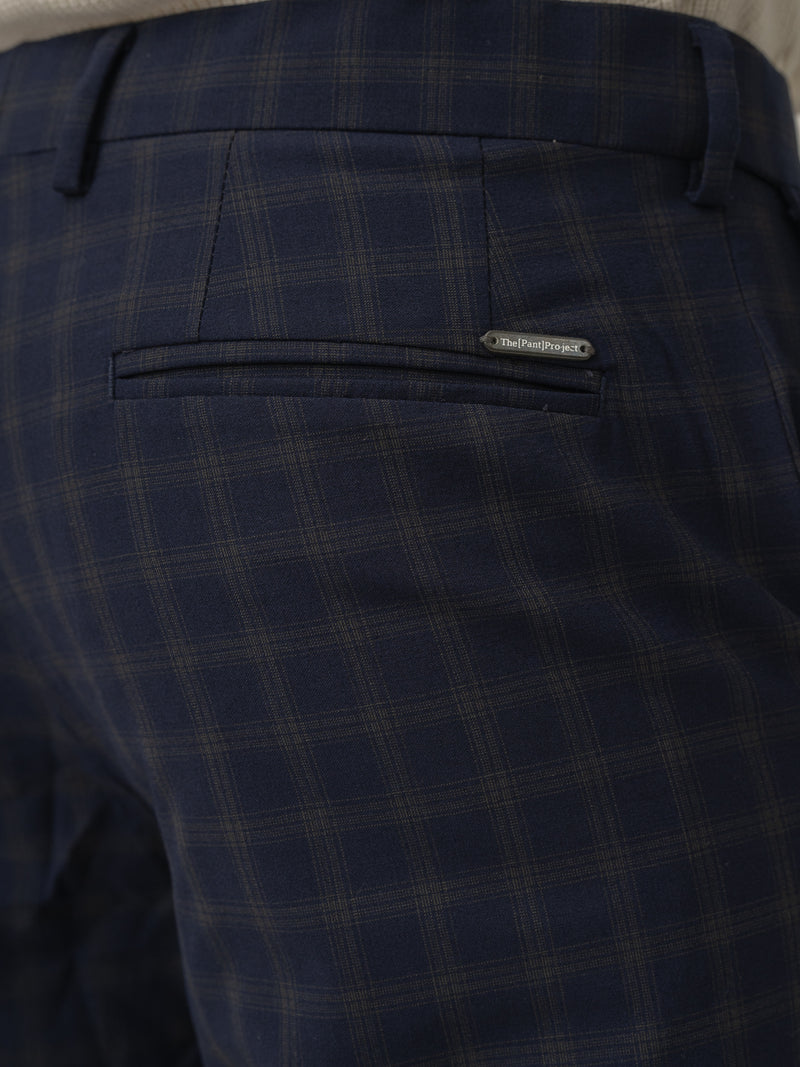 Back pocket detail of nightlife navy checks merino wool pant at Pant Project