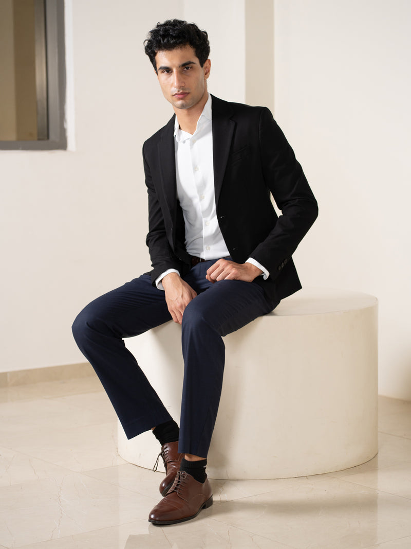 Bernard Navy Houndstooth Relaxed Fit Stretch Formal Pants