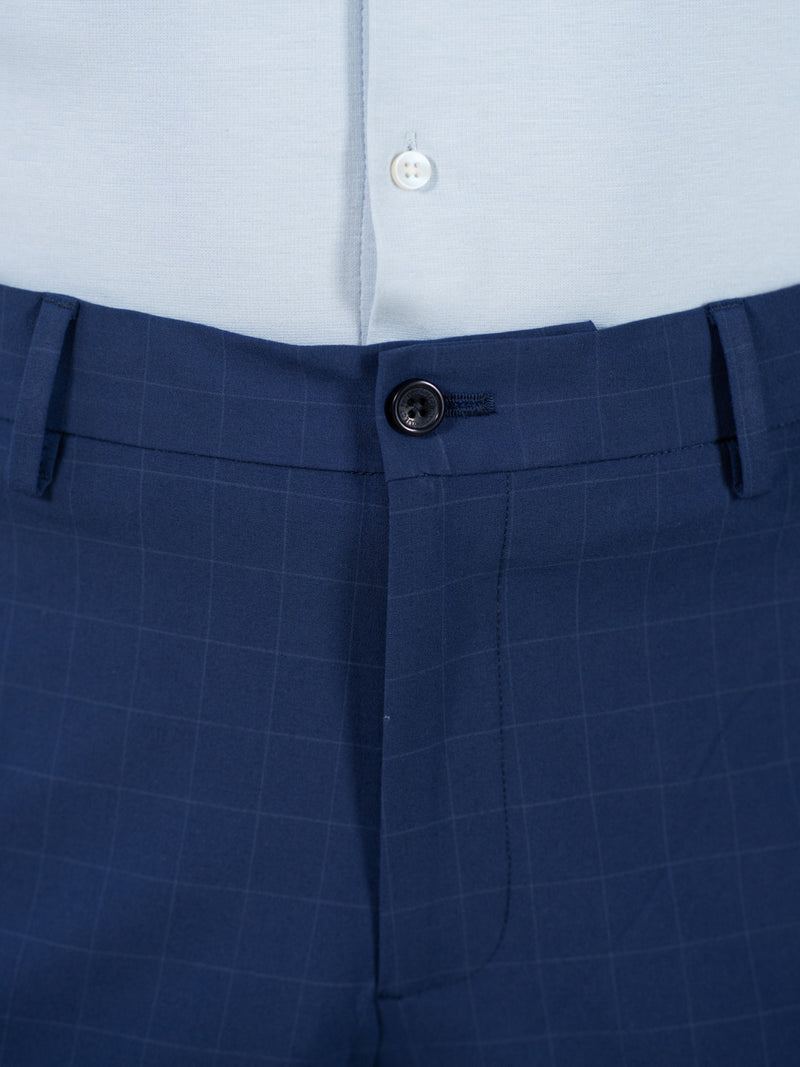 Editor Blue Checks Relaxed Fit Stretch Formal Pants