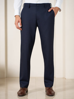 Bernard Navy Houndstooth Relaxed Fit Stretch Formal Pants