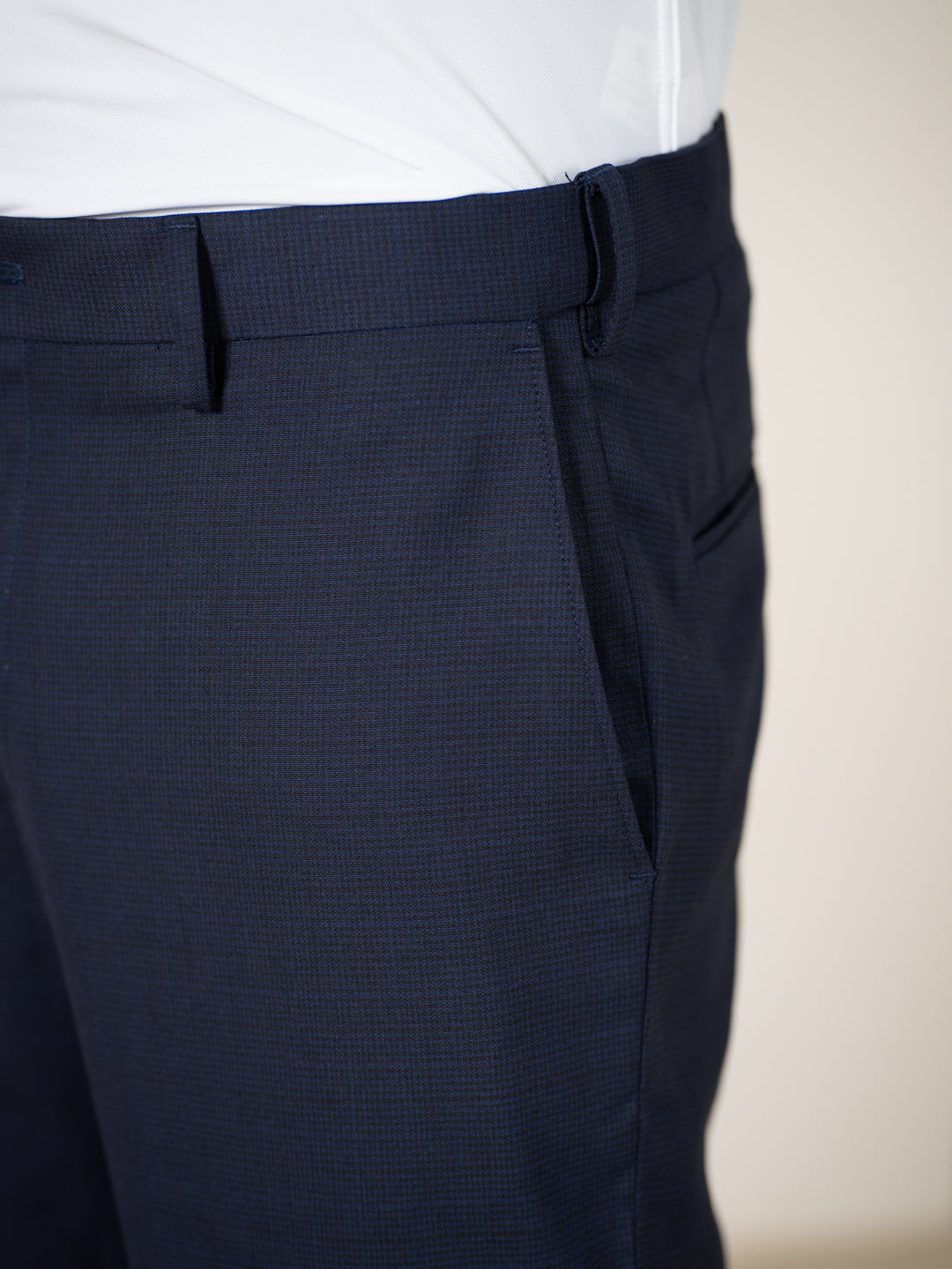 Bernard Navy Houndstooth Relaxed Fit Stretch Formal Pants