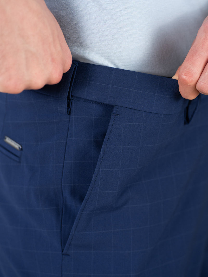 Editor Blue Checks Relaxed Fit Stretch Formal Pants