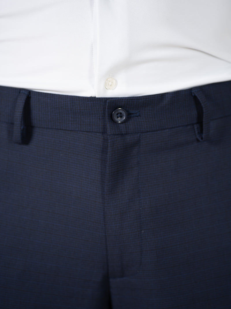 Bernard Navy Houndstooth Relaxed Fit Stretch Formal Pants