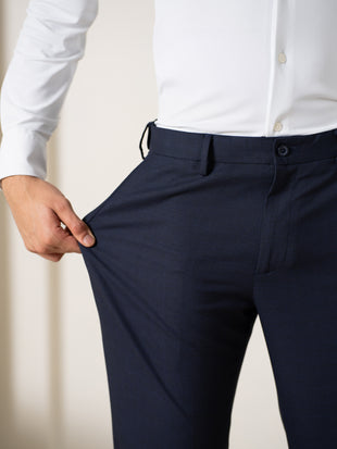 Bernard Navy Houndstooth Relaxed Fit Stretch Formal Pants