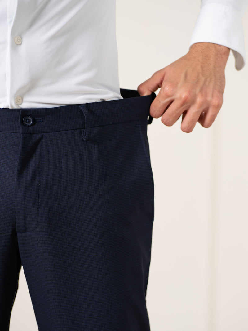 Bernard Navy Houndstooth Relaxed Fit Stretch Formal Pants
