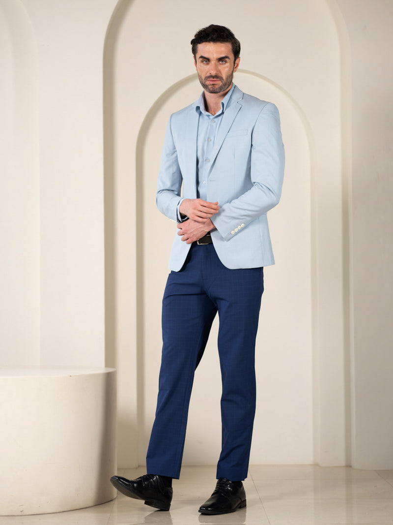 Editor Blue Checks Relaxed Fit Stretch Formal Pants