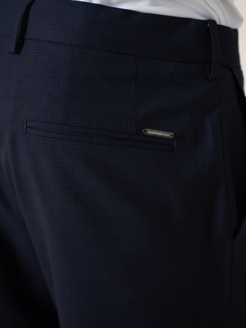 Bernard Navy Houndstooth Relaxed Fit Stretch Formal Pants