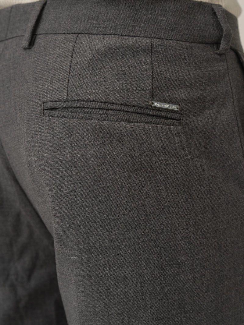 Back pocket detail of great grey luxury merino wool pants at Pant Project