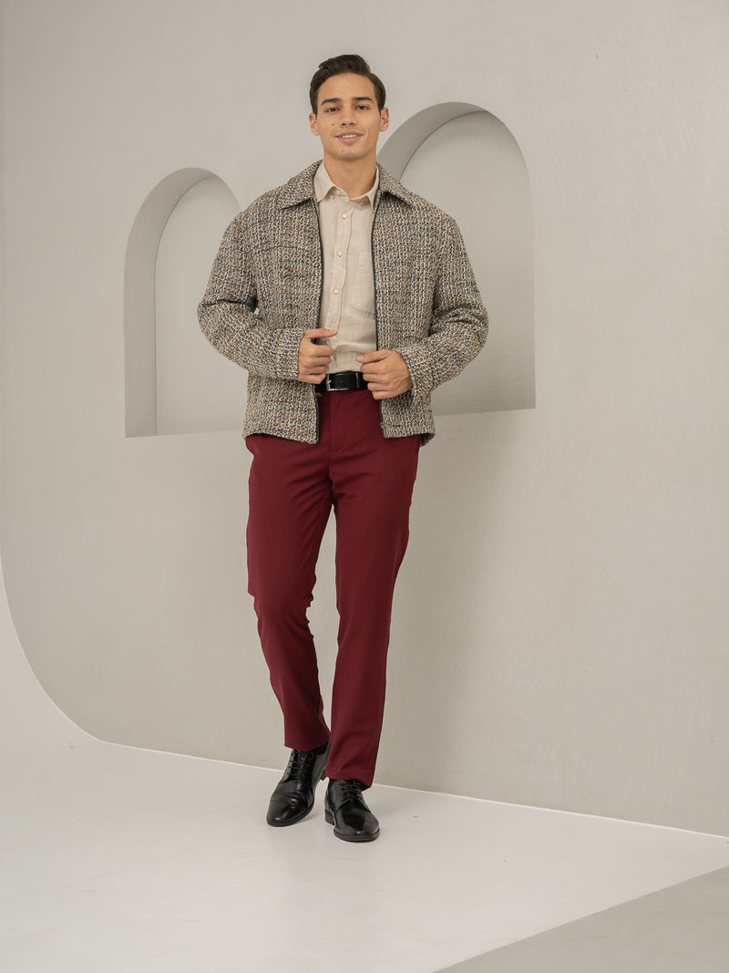 Front view of rome red luxury merino wool pant at Pant Project