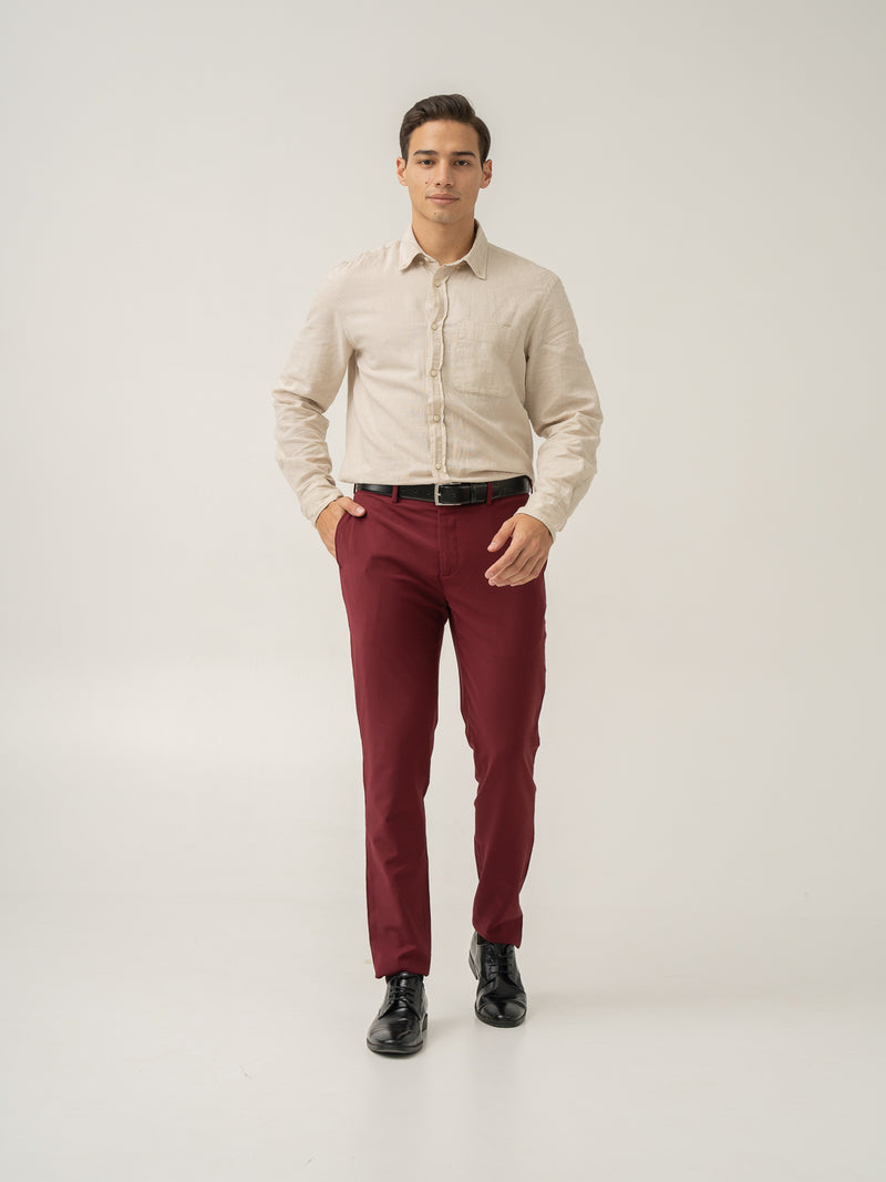 Full view of rome red luxury merino wool pant at Pant Project