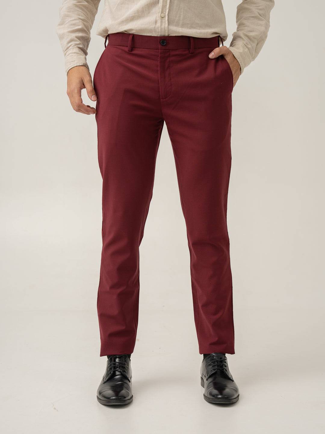 Front view of rome red luxury merino wool pant at Pant Project