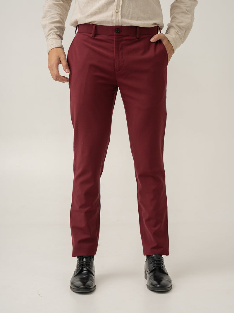 Front view of rome red luxury merino wool pant at Pant Project