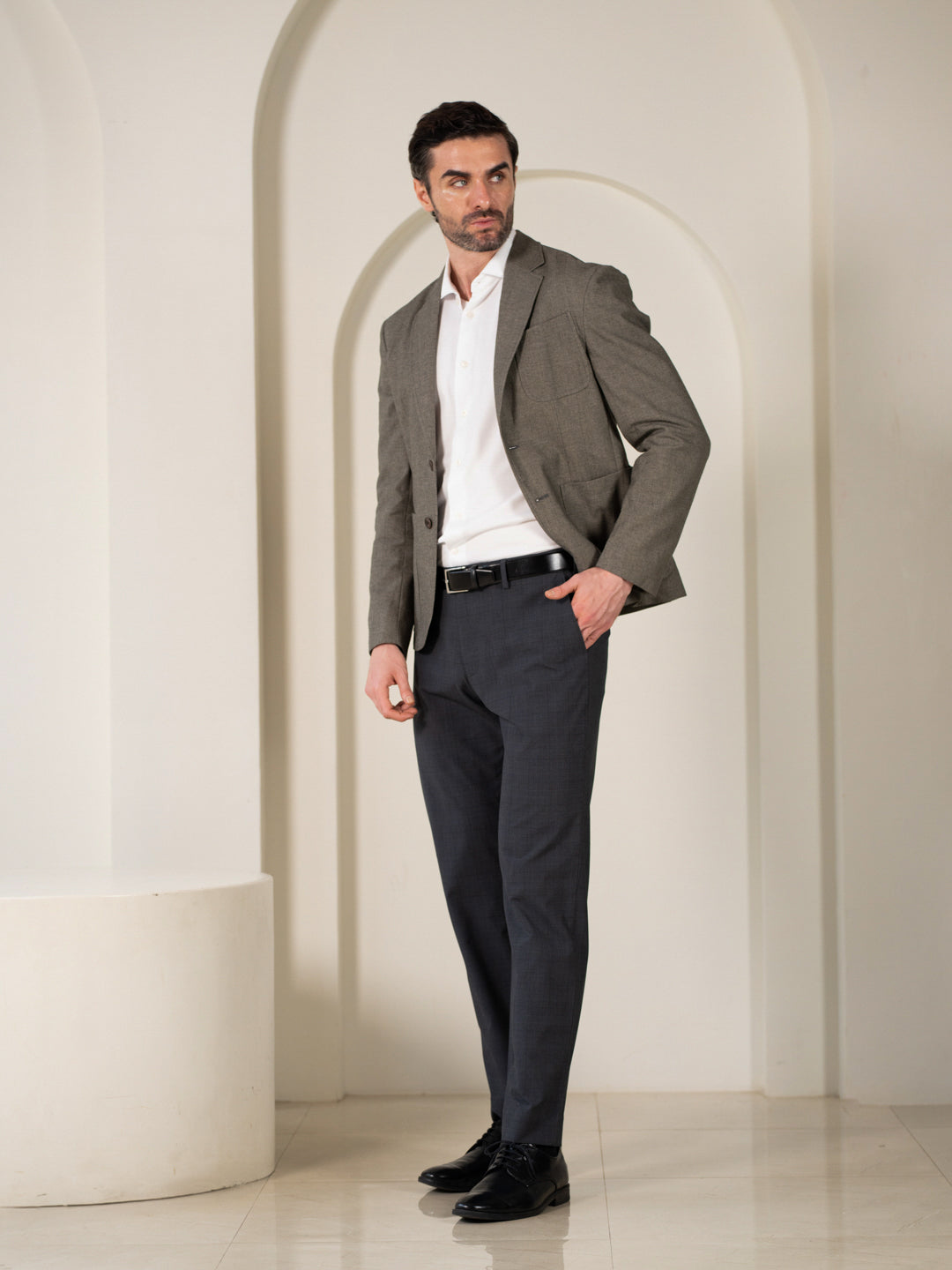 Analyst Grey Checks Relaxed Fit Stretch Formal Pants