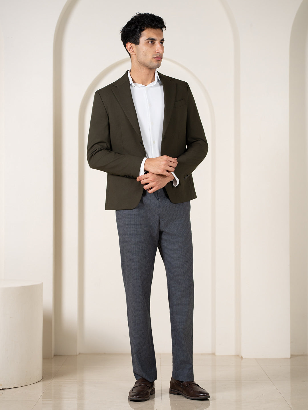 Bulldog Grey Houndstooth Relaxed Fit Stretch Formal Pants