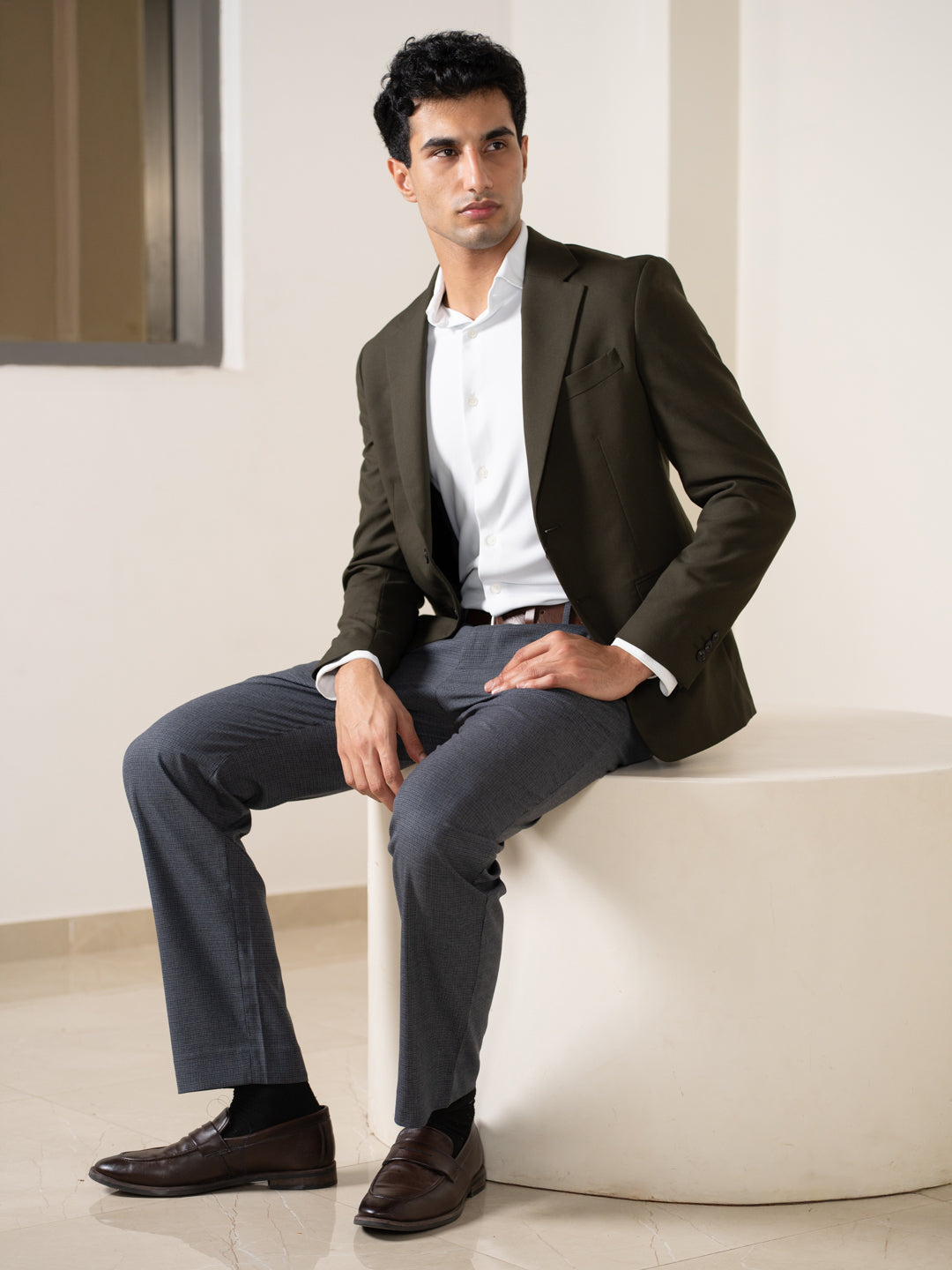 Bulldog Grey Houndstooth Relaxed Fit Stretch Formal Pants