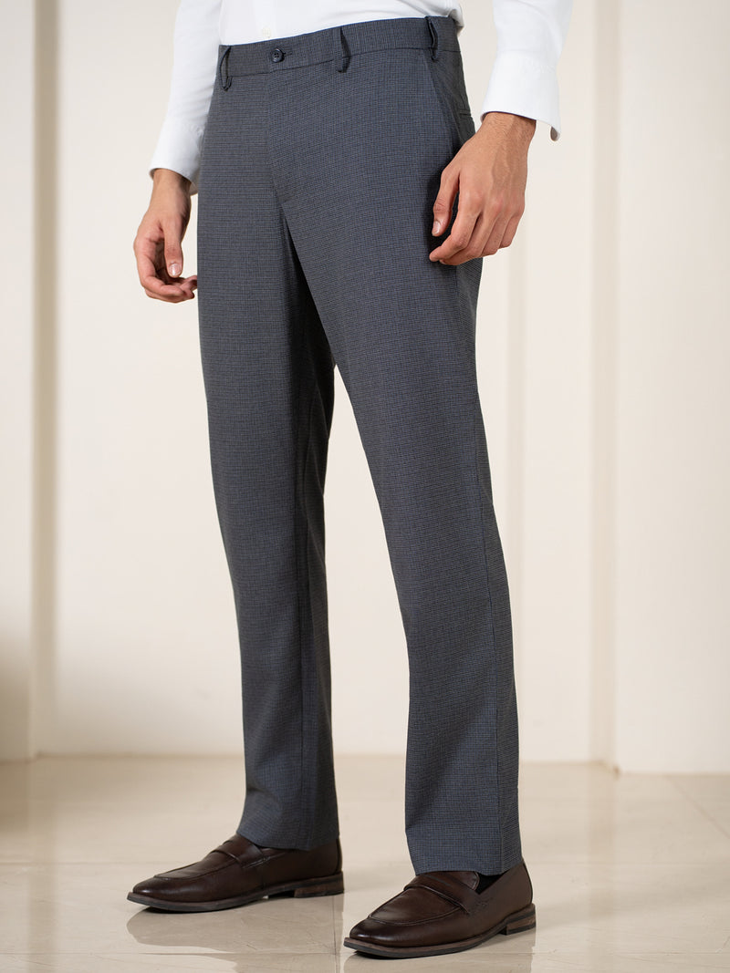 Bulldog Grey Houndstooth Relaxed Fit Stretch Formal Pants