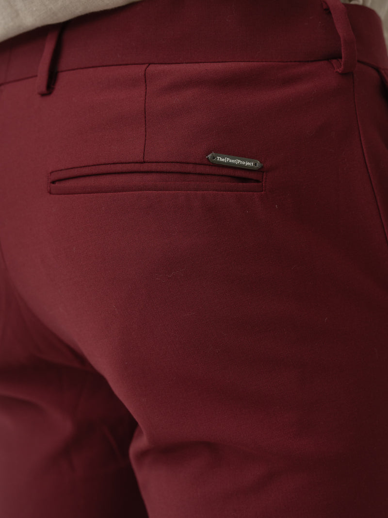 Back pocket detail of rome red luxury merino wool pant at Pant Project