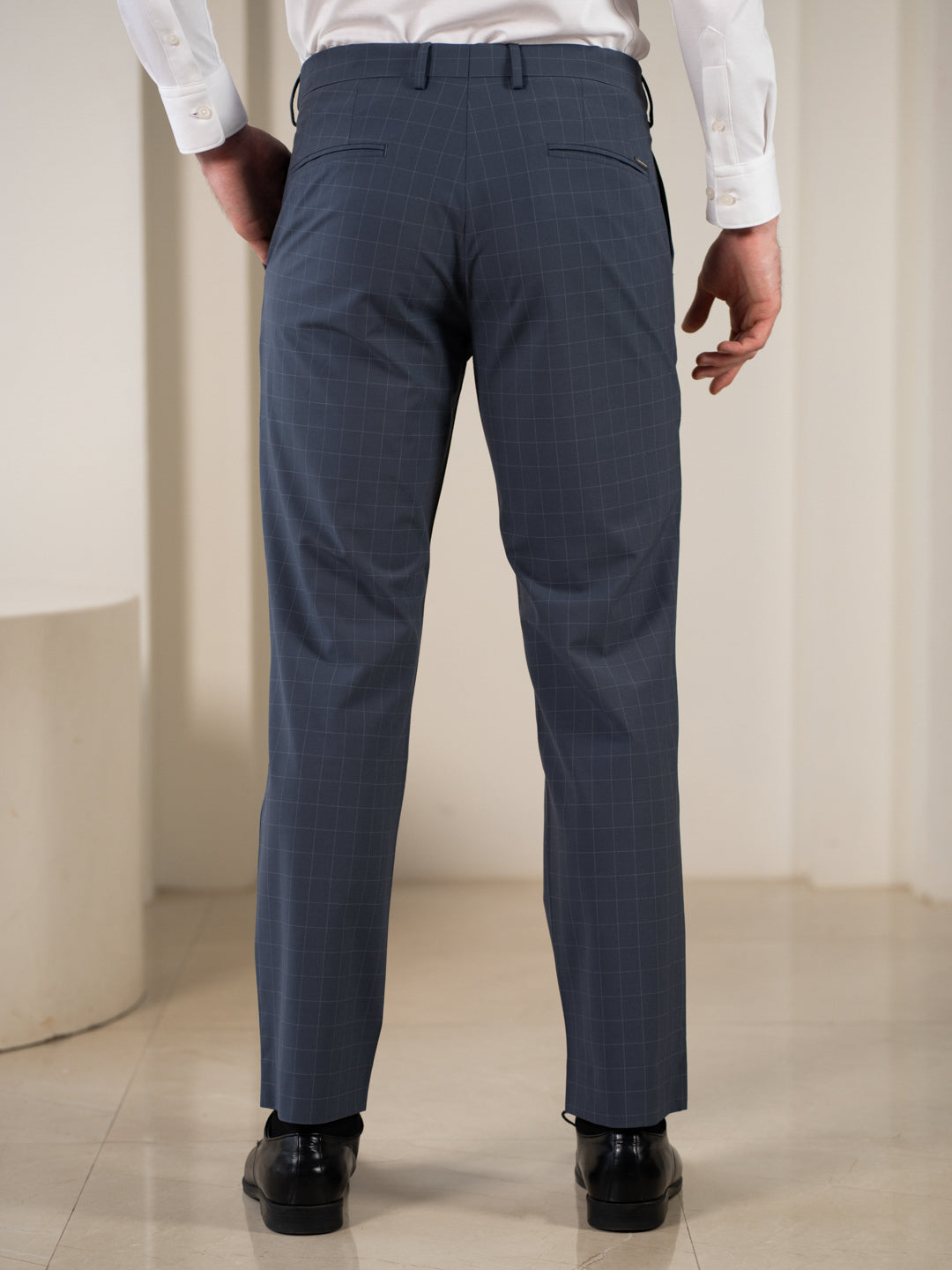 Architect Grey Checks Relaxed Fit Stretch Formal Pants