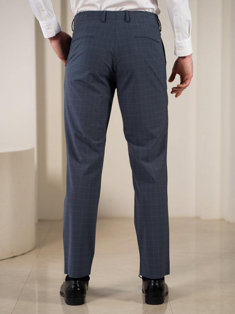 Architect Grey Checks Relaxed Fit Stretch Formal Pants