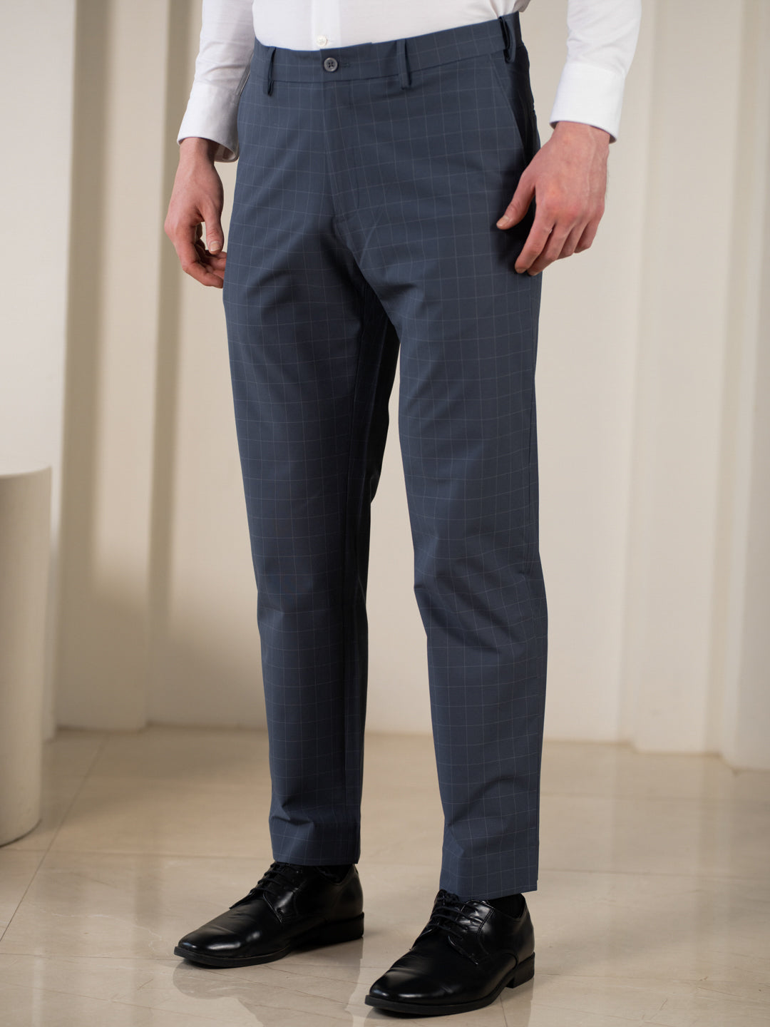Architect Grey Checks Relaxed Fit Stretch Formal Pants