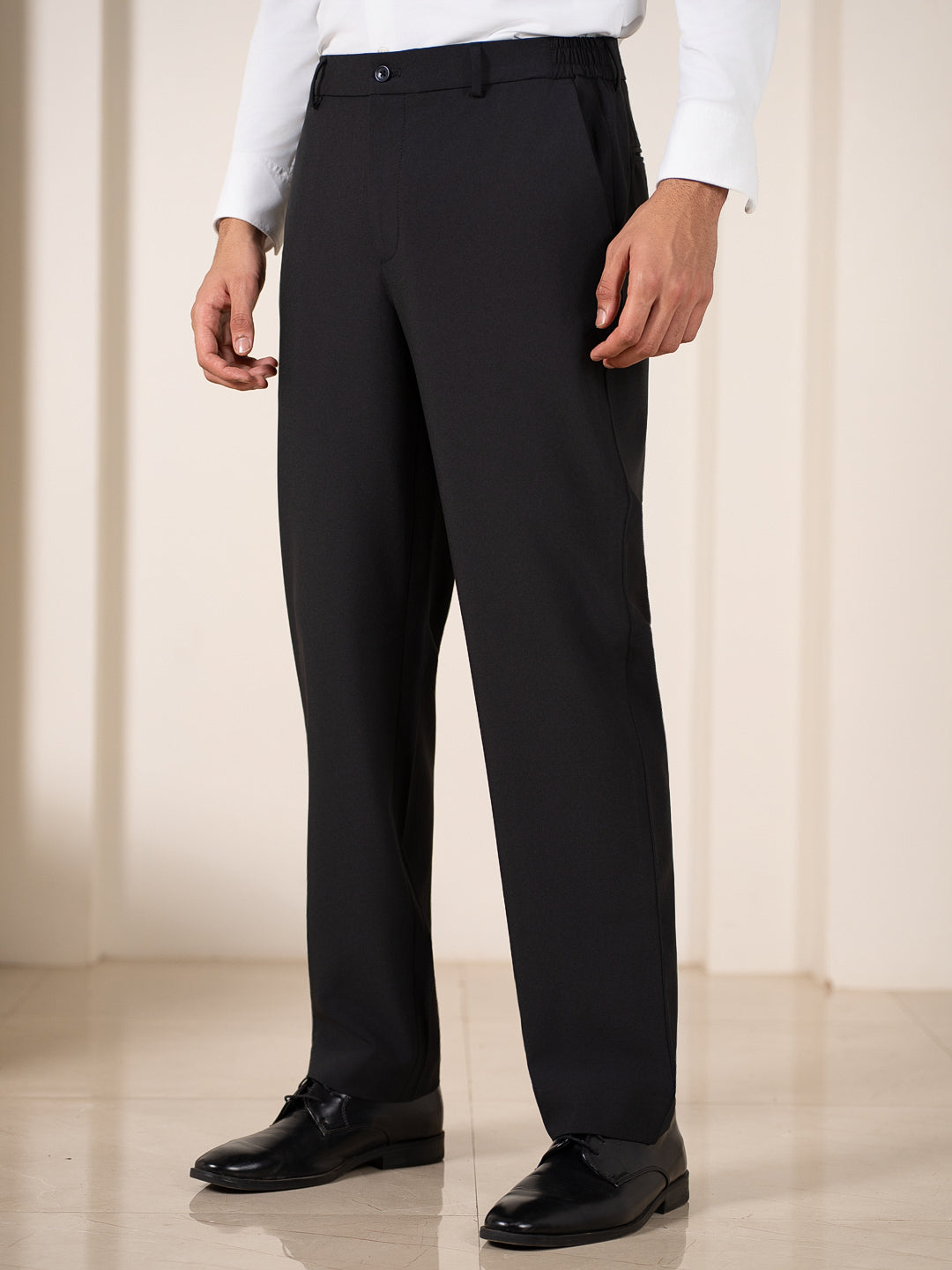 Buy Men Sharp Black Relaxed Fit Stretchable Formal Trouser Buy Men Sharp Black Relaxed Fit Stretchable Formal Trouser