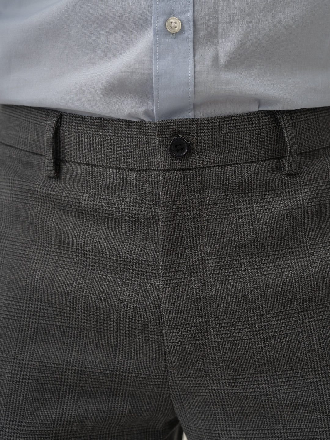 Full length back view of nostalgia grey checks merino wool pants at Pant Project