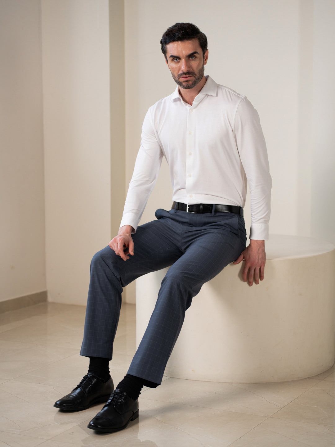 Architect Grey Checks Relaxed Fit Stretch Formal Pants