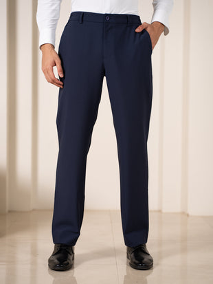 Uplift Navy 247 Relaxed Fit Smart Formal Trousers