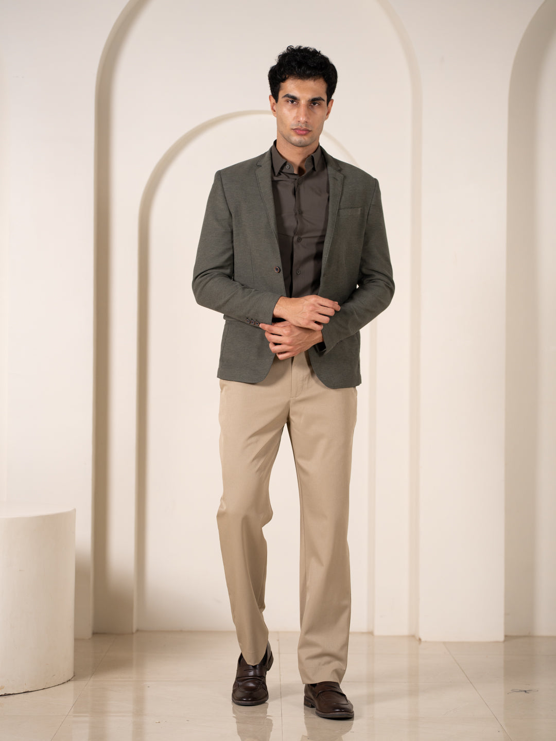 Uncommon Beige 247 Relaxed Fit Smart Trousers Formal Trousers