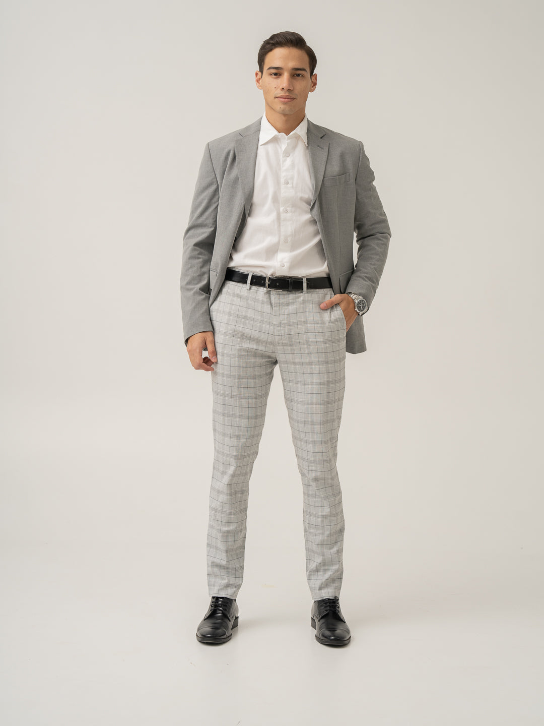 Front view of native grey checks formal pant at Pant Project