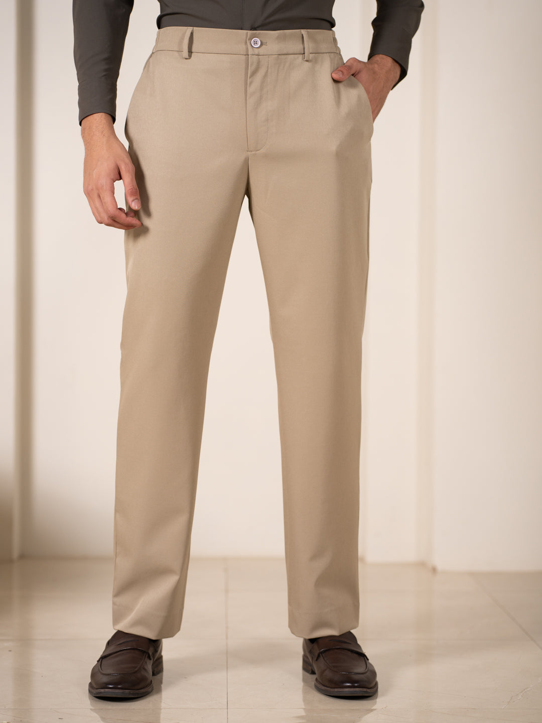 Uncommon Beige 247 Relaxed Fit Smart Trousers Formal Trousers