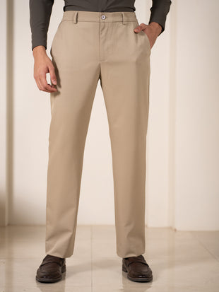 Uncommon Beige 247 Relaxed Fit Smart Trousers Formal Trousers