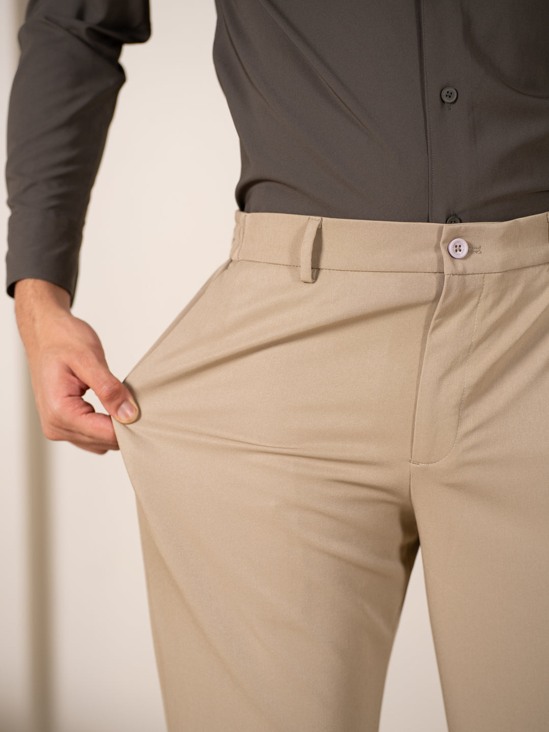 Uncommon Beige 247 Relaxed Fit Smart Trousers Formal Trousers