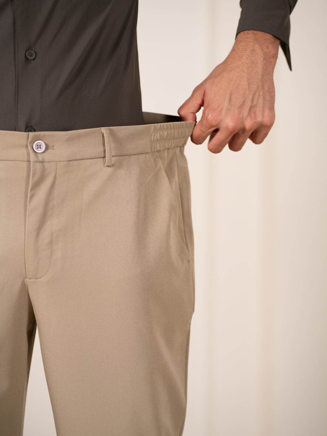 Uncommon Beige 247 Relaxed Fit Smart Trousers Formal Trousers