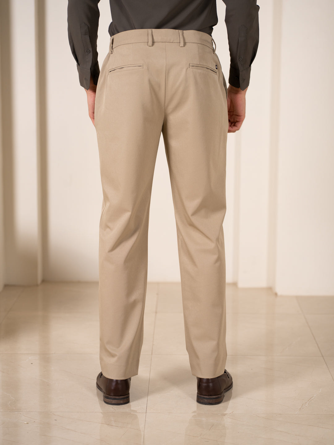 Uncommon Beige 247 Relaxed Fit Smart Trousers Formal Trousers