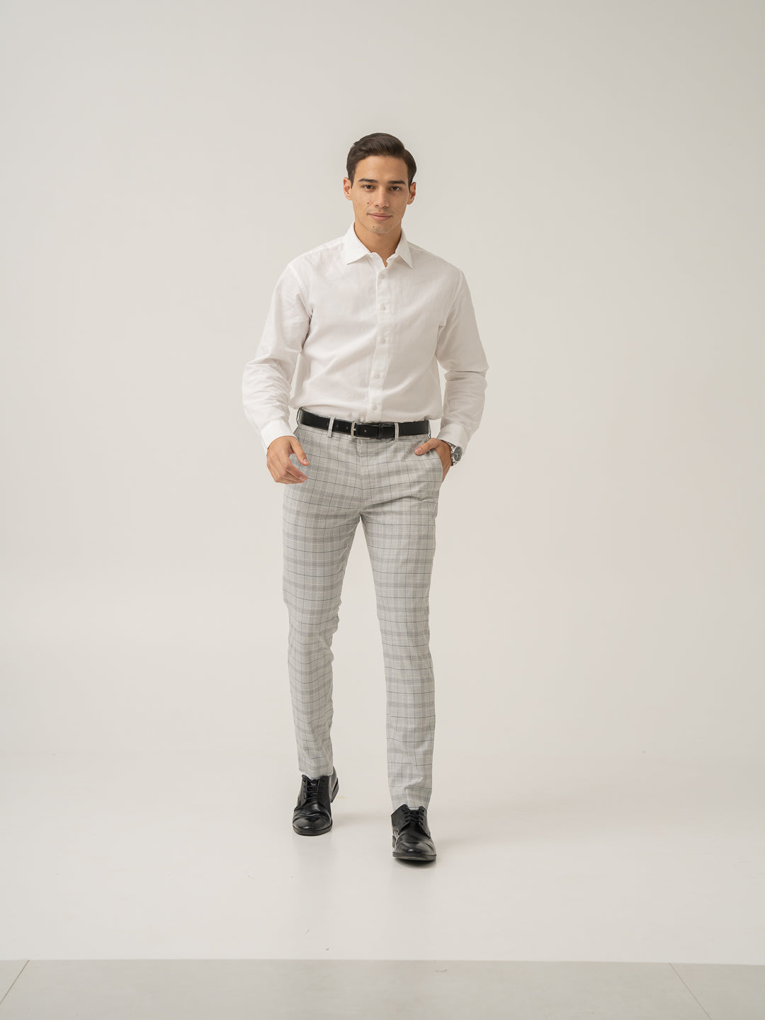 Full view of native grey checks formal pant at Pant Project