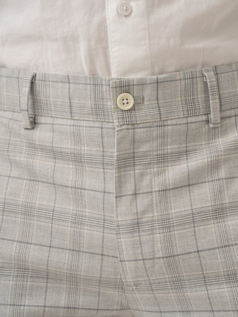 Waistband close up of native grey checks formal pant at Pant Project