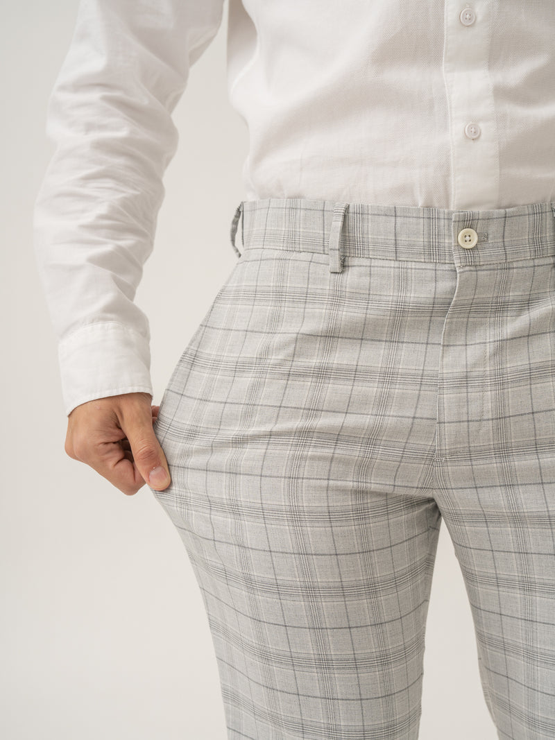 Stretch feature of native grey checks formal pant at Pant Project