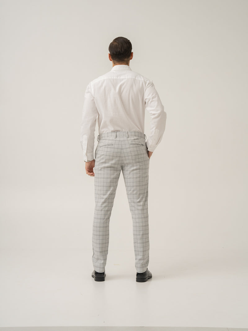 Full length back view of native grey checks formal pant at Pant Project