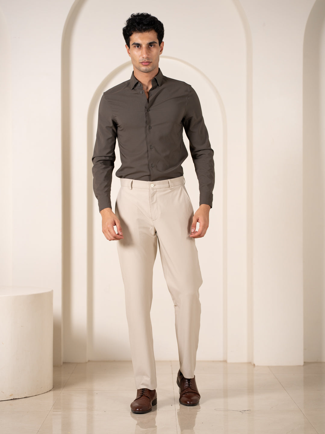 Buy Men Essential Beige Relaxed Fit Stretchable Formal Trouser Buy Men Essential Beige Relaxed Fit Stretchable Formal Trouser