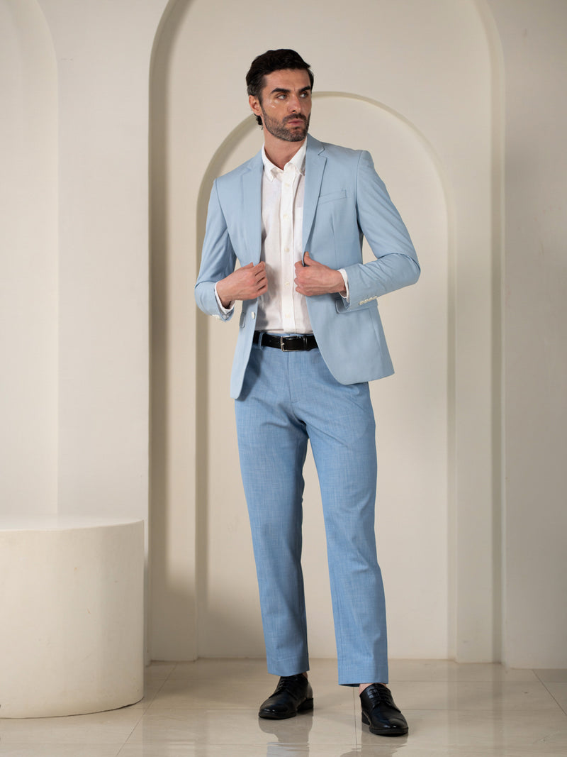 Denali Blue Textured Relaxed Fit Stretch Formal Pants