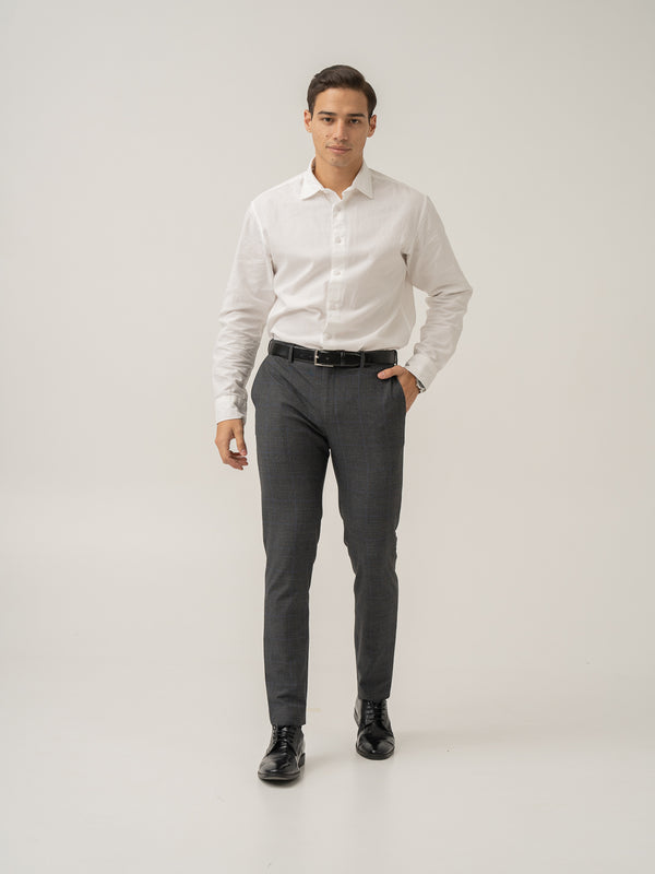 Full view of magnetic grey checks formal pant at Pant Project