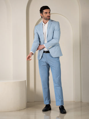 Denali Blue Textured Relaxed Fit Stretch Formal Pants