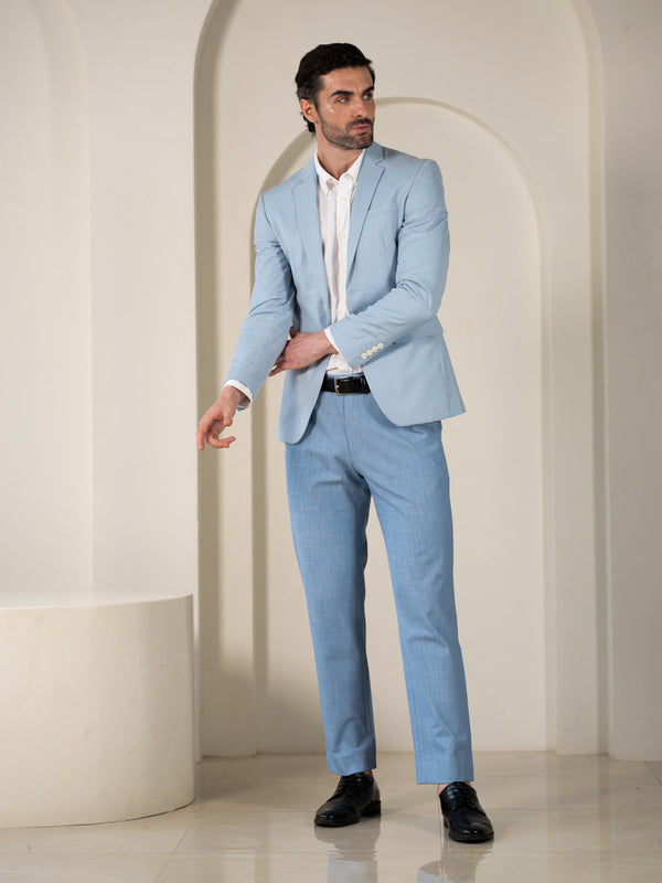 Denali Blue Textured Relaxed Fit Stretch Formal Pants