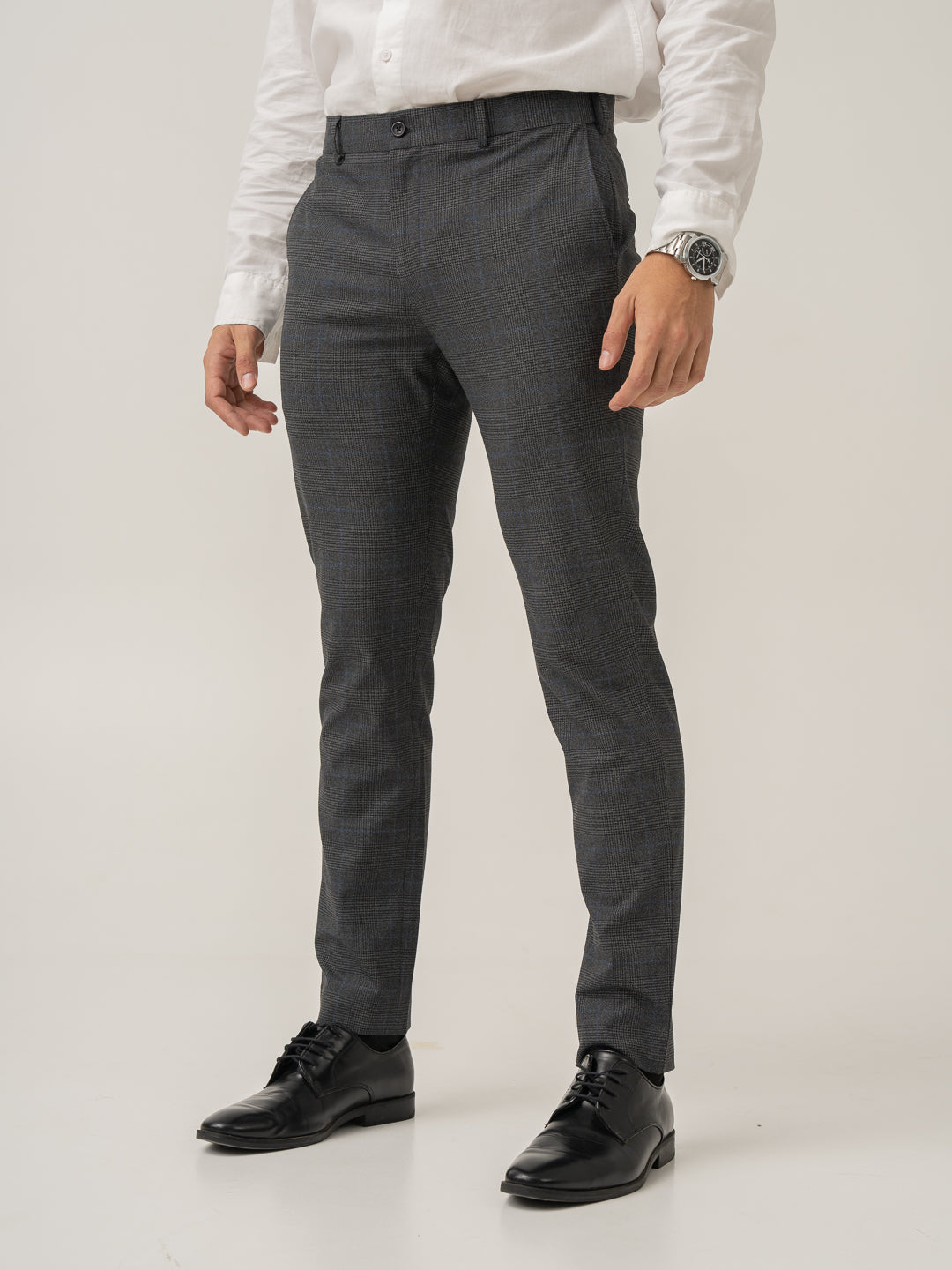 Side view of magnetic grey checks formal pant at Pant Project