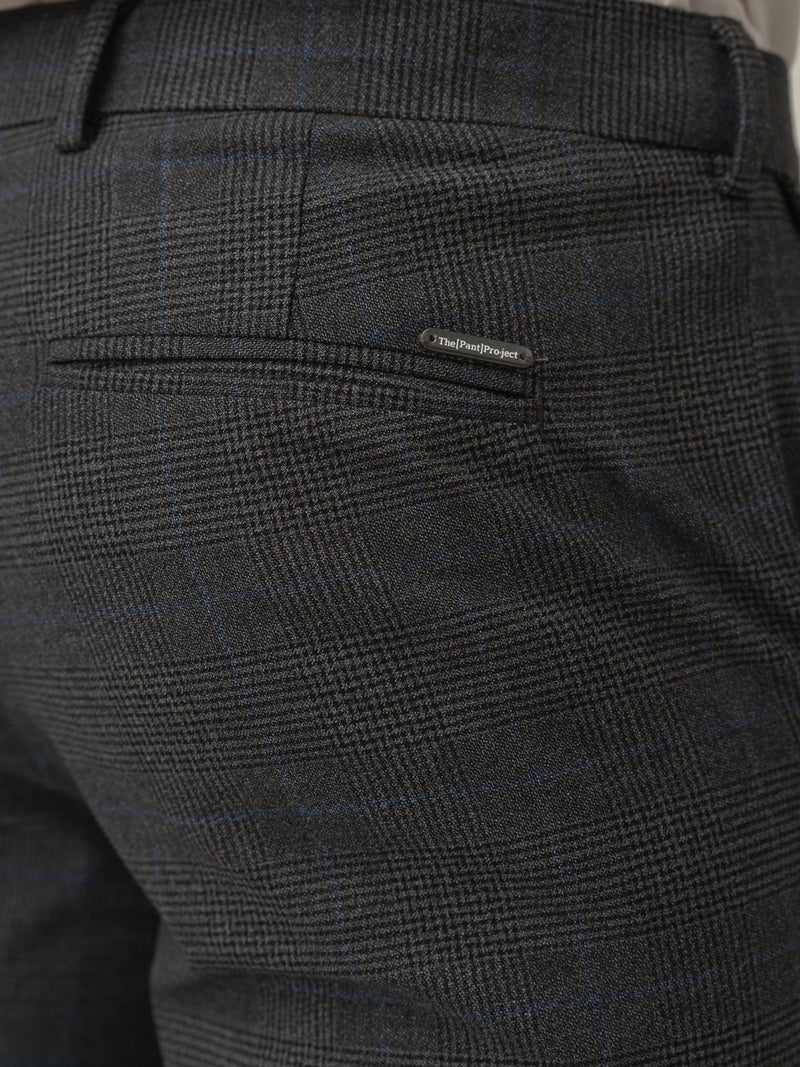 Back pocket detail of magnetic grey checks formal pant at Pant Project