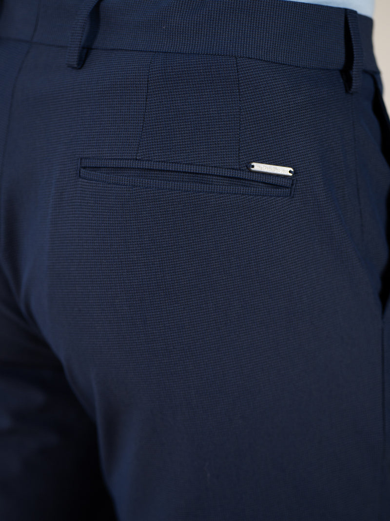 Hades Navy Micro Checks Relaxed Fit Formal Pants